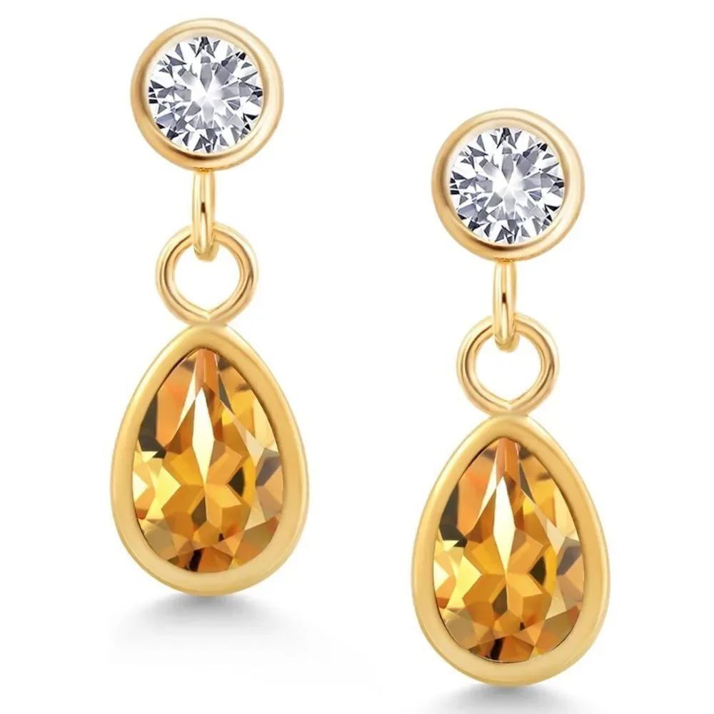 14K Yellow Gold with 0.92 Cttw Yellow Citrine and White Sapphire Post Earrings